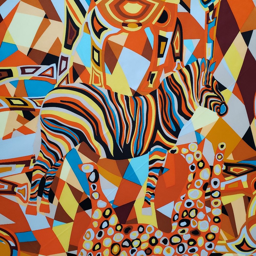 NWT Modern Abstract African Animals Elephant Cheetah Designer Scarf-Silk-35x35